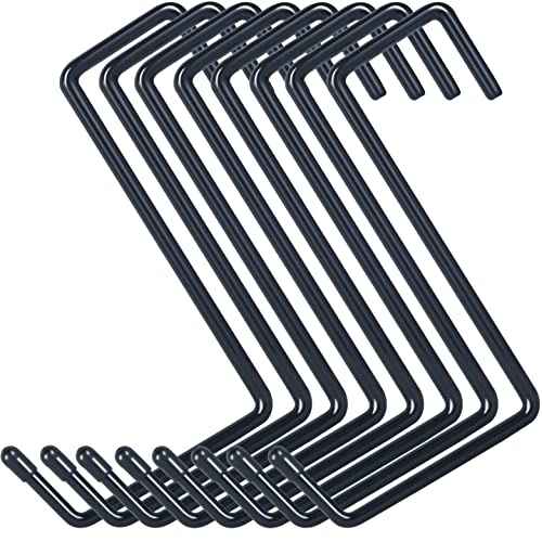 Heavy Duty 8 Pack Vinyl Coated Hooks for Hanging and Organizing, Large Ladder Hooks, Garage Bike and Tool Hanger, Black