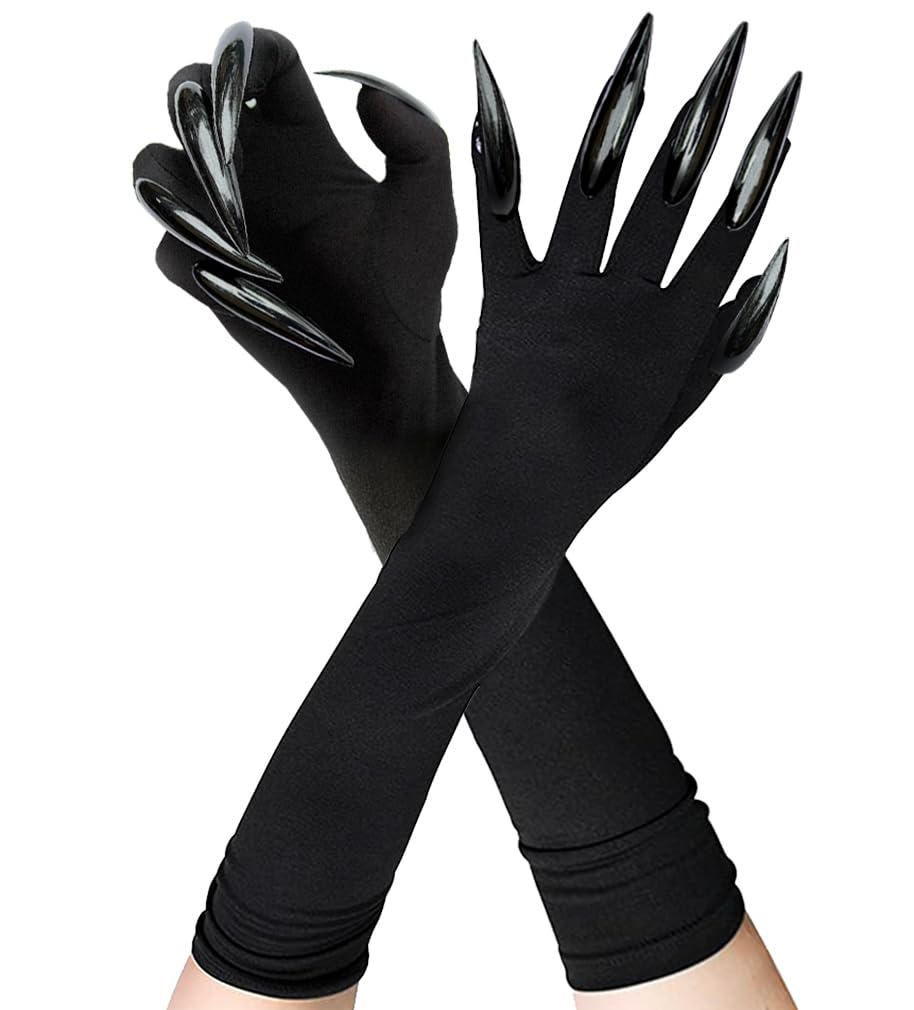 OLYPHAN Cat Claw Gloves Black Costume Accessories for Women - Long Nail/Claw Naughty Animal Glove for Halloween Accessory Carnival Mardi Gras Kit Cosplay