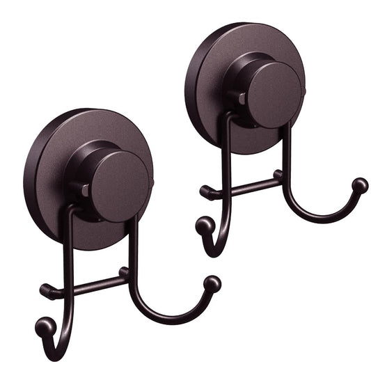 HOME SO Suction Cup Hooks for Shower & Bathroom Towel Holder 2-Pack – Suction Cups Hooks for Hanging Towels, Robes, & Coats - Tiles, Glass Door or Mirror – Shower and Towel Hooks - Bronze, Stainless