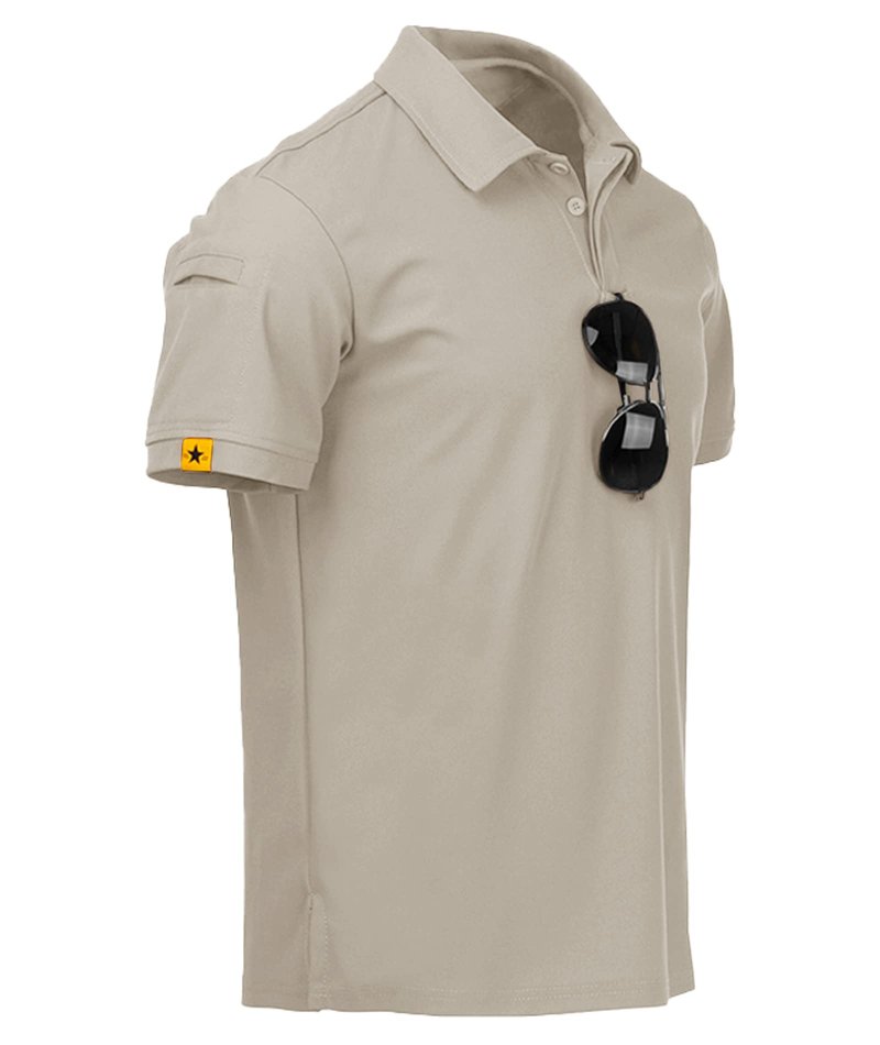ZITY Mens Polo Shirt Short Sleeve Sports Tactical T-Shirt Athletic Golf Polos Daily Casual Stylish Collared Shirts for Men Lightkhaki Large