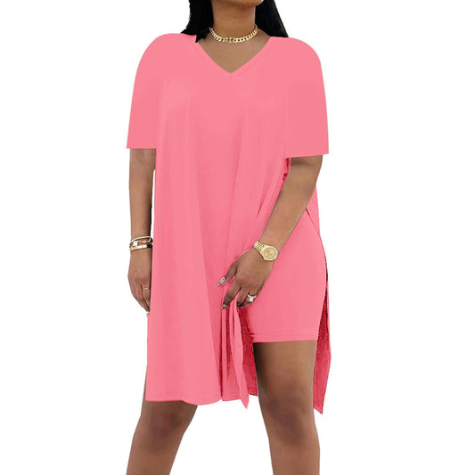 Difanlv Plus Size Womens 2 Piece Outfits Tracksuits Short Sleeve Tunic Tops Bodycon Shorts Sweatsuit Sets