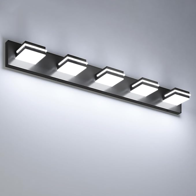 VOLISUN 5 Light Bathroom Vanity Light Fixtures 40 inch,Black LED Bathroom Lighting Fixtures Over Mirror, 360°Rotatable Head, LED Vanity Lights for Bathrooms (6000K)