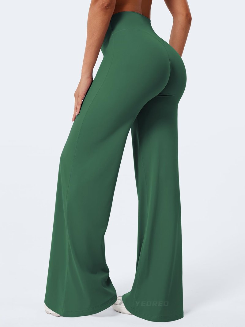 YEOREO Workout Leggings Womens No Front Seam Straight Leggings 35" High Waist Buttery Eddiy Gym Yoga Pants Dark Green S