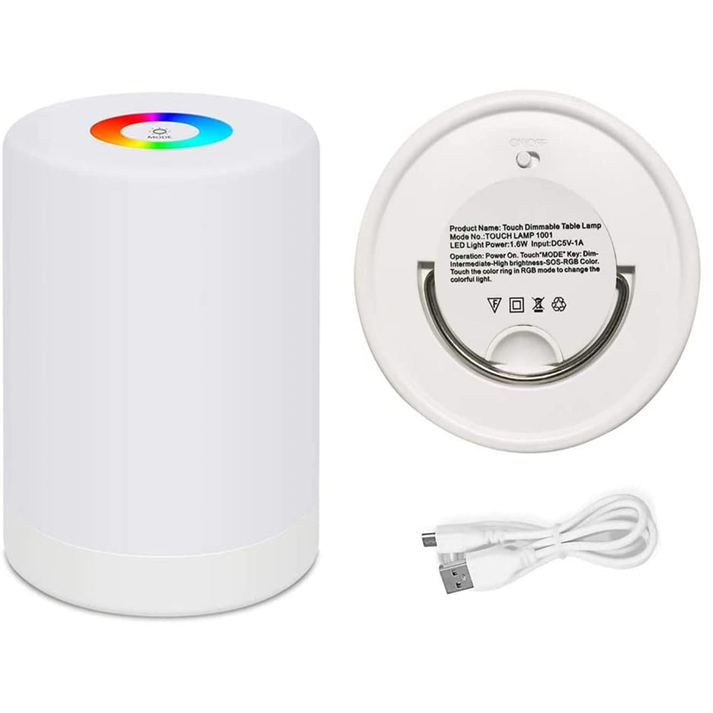 Fedetkey Night Light,LED Touch Control Chargeable Smart Bedside Table Lamp,RGB Color Changing Modes for Baby Kids Bedroom,Office,Camping