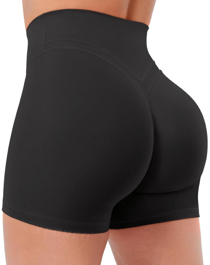 YEOREO Gym Workout Shorts for Women High Waisted Tummy Control Hidden Scrunch 4.5" Booty Shorts Julissa Cross Waist Yoga Black