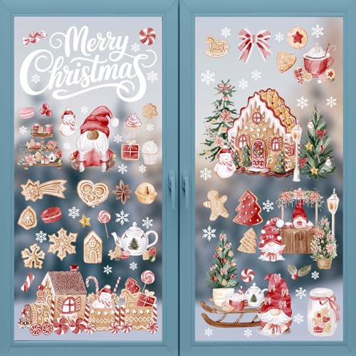 Merry Christmas Window Stickers, Xmas Gingerbread Man Wall Stickers, Xmas Santa Wall Decorations, Gingerbread Man Removable Home Sticker for Window Decoration, Christmas Sticker Gifts for Boys Girls