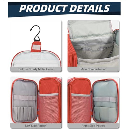 Buruis Large Capacity Toiletry Bag for Women and Men, Hanging Toiletry Organizer Cosmetics Makeup Bag, Water-resistant Dopp Kit Shaving Bags for Full Sized Toiletries, Travel Essentials (Orange)