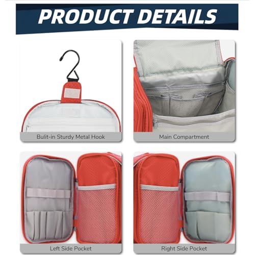 Buruis Large Capacity Toiletry Bag for Women and Men, Hanging Toiletry Organizer Cosmetics Makeup Bag, Water-resistant Dopp Kit Shaving Bags for Full Sized Toiletries, Travel Essentials (Orange)