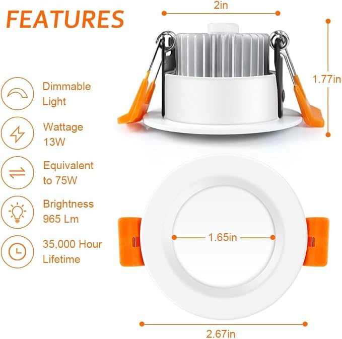 inShareplus 6 Pack 2 Inch LED Recessed Lighting, Downlight Dimmable 3W (35W Equivalent), 5000K Daylight White, CRI80, Recessed Light Fixtures with LED Driver