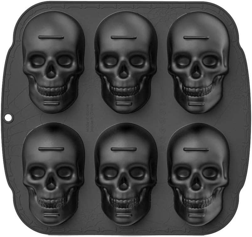enttgo Skull Cake Pan, 6 Cavity Silicone Mold, Pirate Skull Molds For Baking, Halloween, Birthday Party