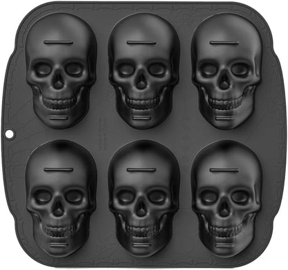 enttgo Skull Cake Pan, 6 Cavity Silicone Mold, Pirate Skull Molds For Baking, Halloween, Birthday Party