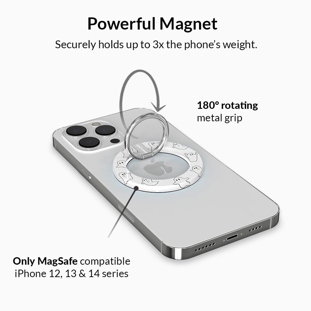 VELVET CAVIAR Compatible with MagSafe Phone Grip - Magnetic Ring Holder with Adjustable Stand - Removable MagSafe Accessories for iPhone 16, 15, 14, 13, 12 (Halloween Ghost)