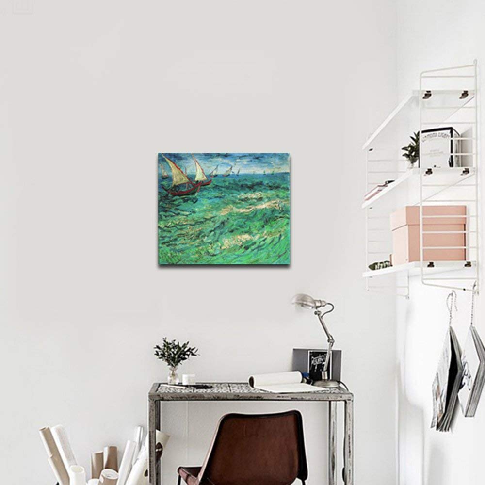 Wieco Art Sailing Boats Large Modern Gallery Wrapped Seascape Giclee Canvas Prints of Van Gogh Famous Oil Paintings Reproduction Pictures on Canvas Wall Art for Living Room Bedroom Home Decorations