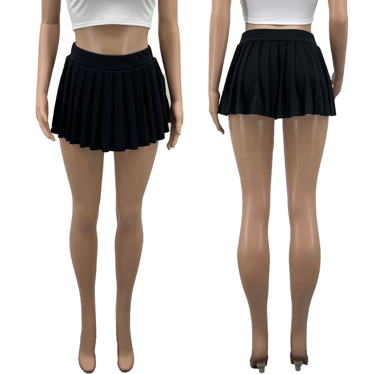 Women's Mini Pleated Skirts Sexy Club Y2k High Wiast Stretchy Tennis Skater A-line Skirt(Black S)