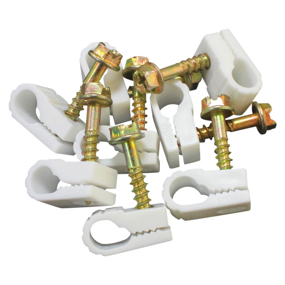 Coaxial Cable Clips - Cable Holder - Wire Clips - Siding Clips For Hanging - Cord Holder For Desk - Cable Clamps - Cord Clip - Wire Organizer Clips - Tv Mount Screws - White - 100 Pack - STEREN