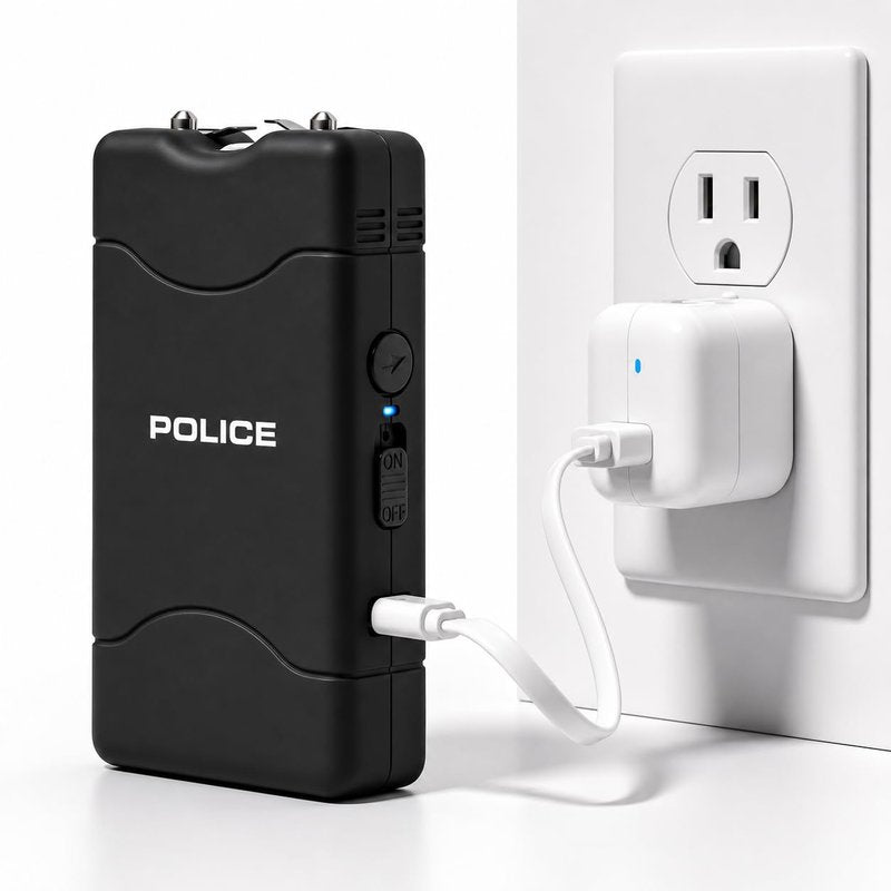 POLICE Stun Gun for Self Defense 800 Mini Rechargeable LED Flashlight Black
