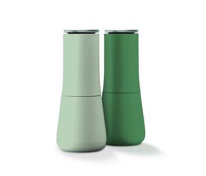 Joseph Joseph Milltop Non-Spill Salt and Pepper Mill Set Refillable with Ceramic Grinding, Sage Green, 8