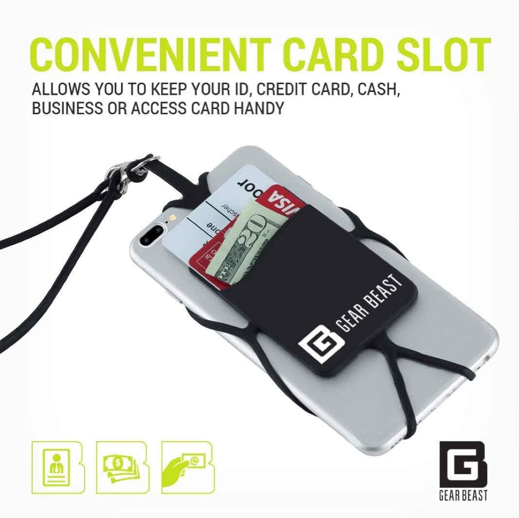 Gear Beast Cell Phone Lanyard - Universal Neck Phone Holder w/Card Pocket and Silicone Neck Strap - Compatible with Most Smartphones, Clear