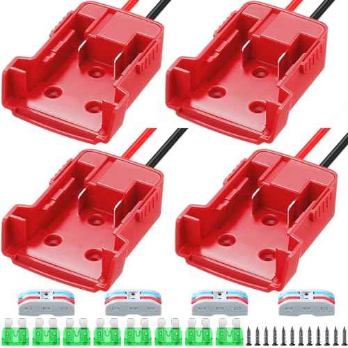 Pickmesh 4 Packs Wheels Adapter Compatible with Milwaukee/M18 18v Battery Adapter Converter Kit for RC Car Robotics RC Truck DIY Use Power Connector with 12AWG Wire Fuses and Wire Terminals