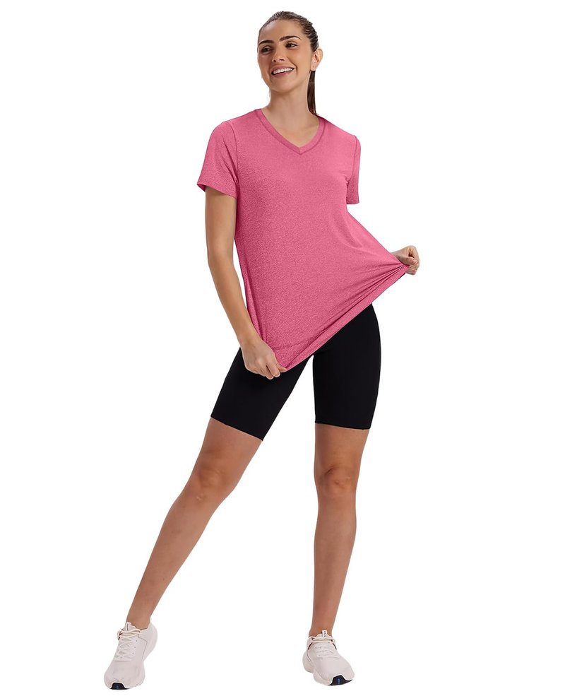 Oversized Tshirts for Women Dry Fit Plus Size Spring Clothes Summer Athletic Tops Workout Shirts V Neck Hot Pink 3XL