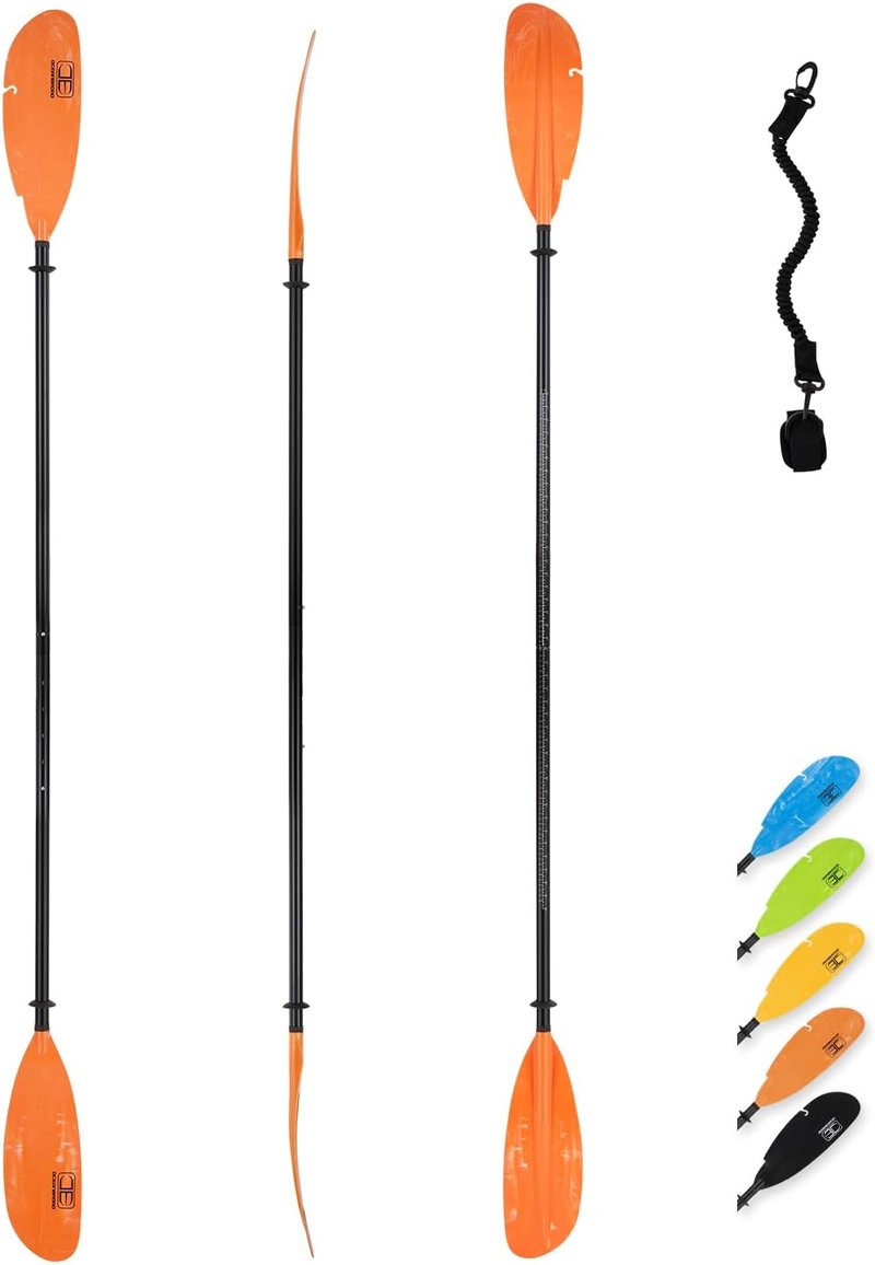Adjustable Fishing Kayak Paddle - 94in to 102in Aluminum Alloy Shaft with Paddle Leash