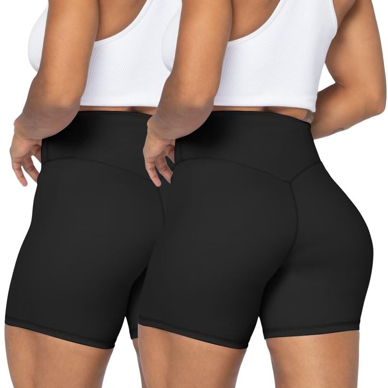 Sunzel Women's Biker Shorts in High Waist Tummy Control with No Front Seam 5" Black+Black (2 Pack) Small