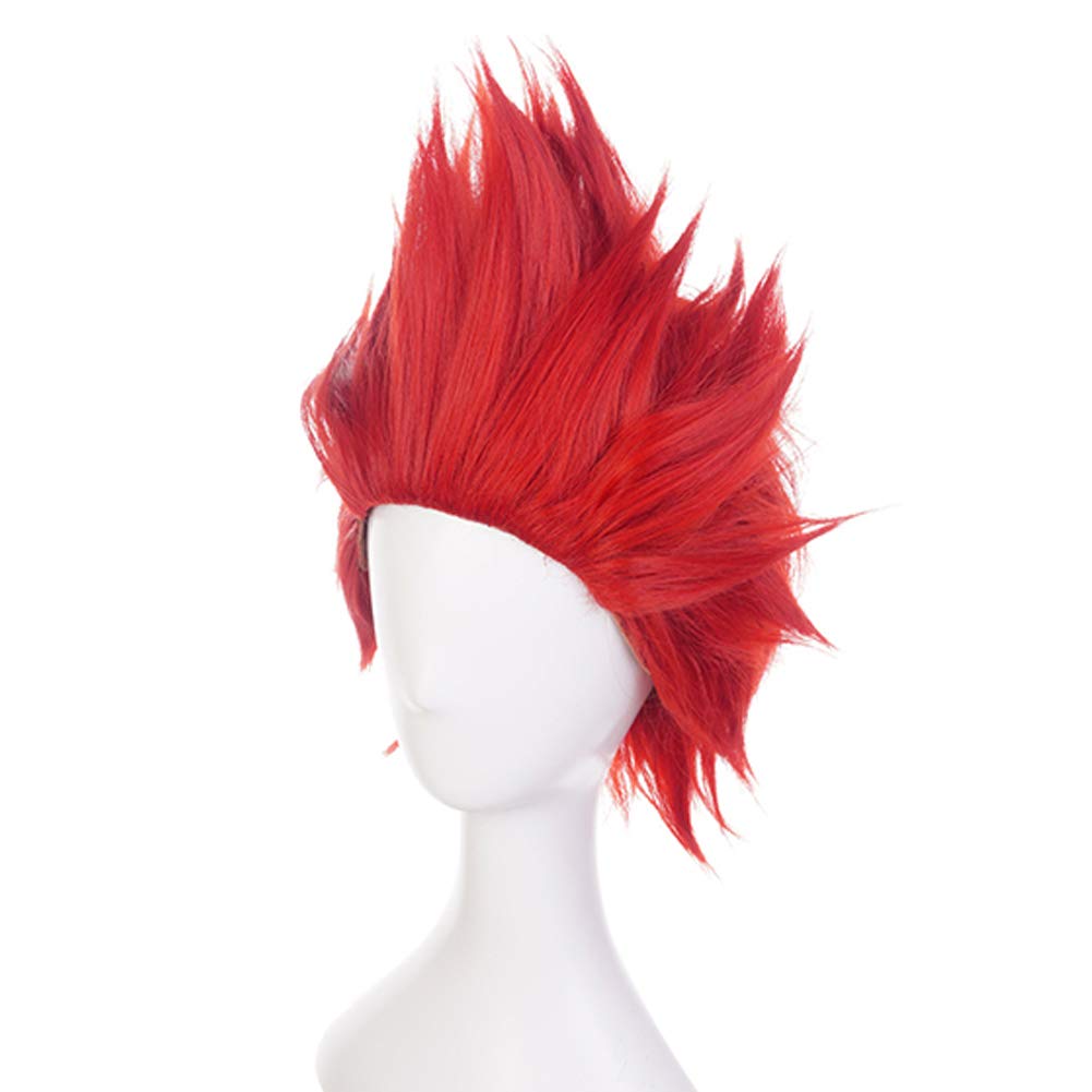 ANOGOL Hair Cap+ Short Red Anime Cosplay Wig Angry Wig Synthetic Red Crazy Hair Angry Outfit Short Spiky Wigs for Men Halloween Christmas Party Costume