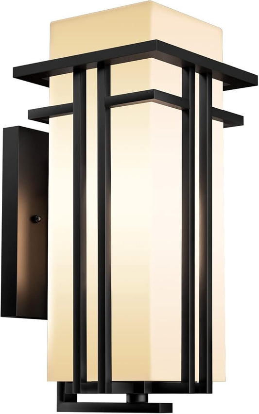 Outdoor Lighting Fixtures Wall Mount, Outdoor Wall Lights Modern with Frosted Glass, Aluminum Exterior Light for House Outdoor Wall Lantern for Garage Porch Carriage Patio (12.2''H, 1 pc)
