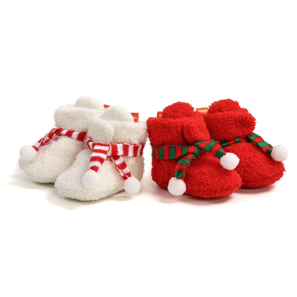 Ohwawadi Baby Christmas Booties Slippers Infant Boys Girls Cartoon Warm Shoes Soft Newborn Crib Footwear Sock Shoes First Walkers