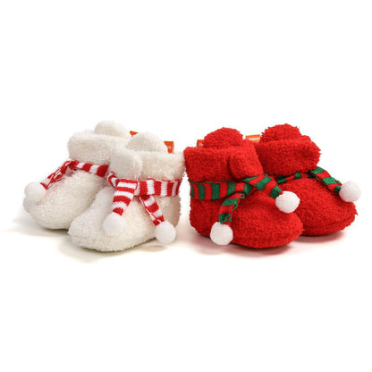 Ohwawadi Baby Christmas Booties Slippers Infant Boys Girls Cartoon Warm Shoes Soft Newborn Crib Footwear Sock Shoes First Walkers