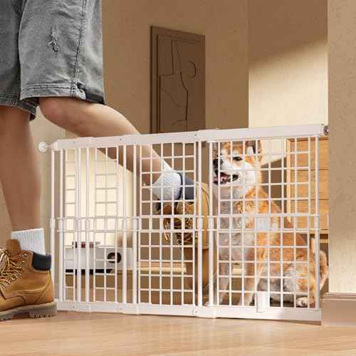 Adjustable Dog Gate - 13-22 Inch Height, 18-43 Inch Width Extension - No Drill Pet Gate for Doorways, Stairs, Puppies - Heavy Duty Metal Safety Gate