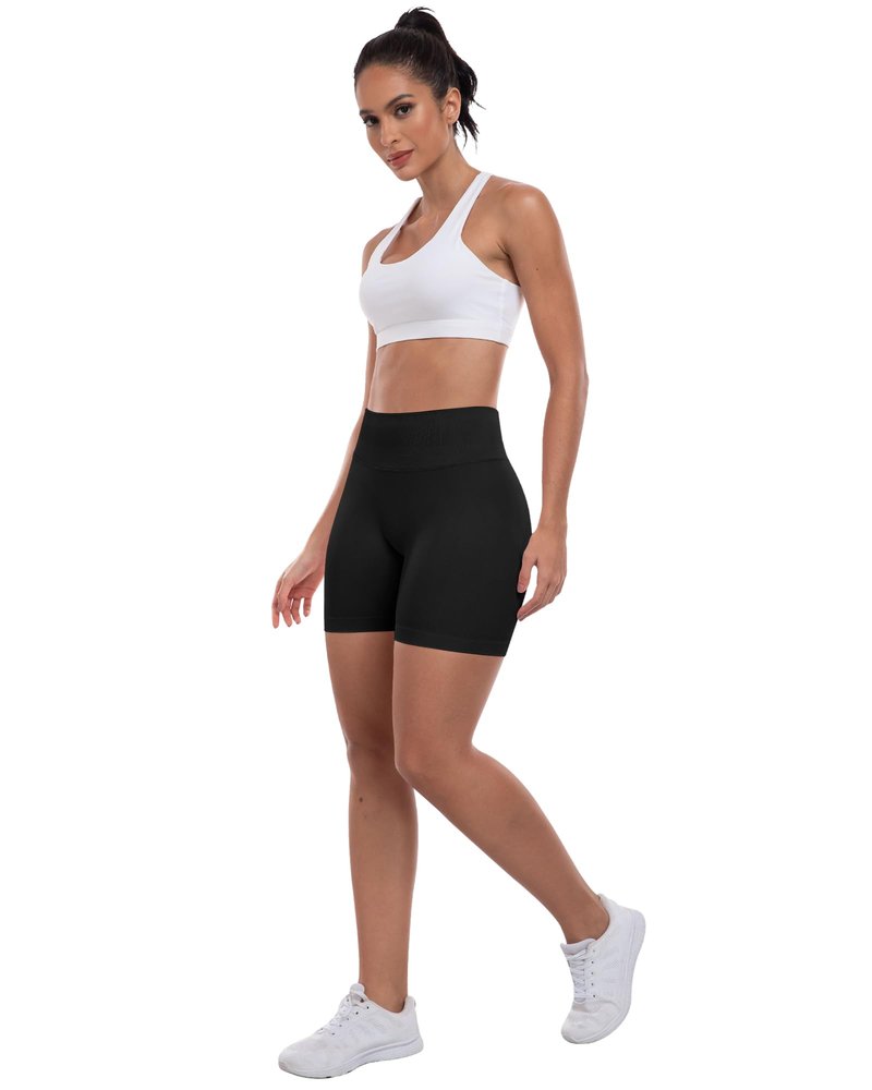 ATHVOTAR Workout Gym Shorts Women, High Waisted Seamless Butt Lifting Scrunch Butt Sports Shorts Black L