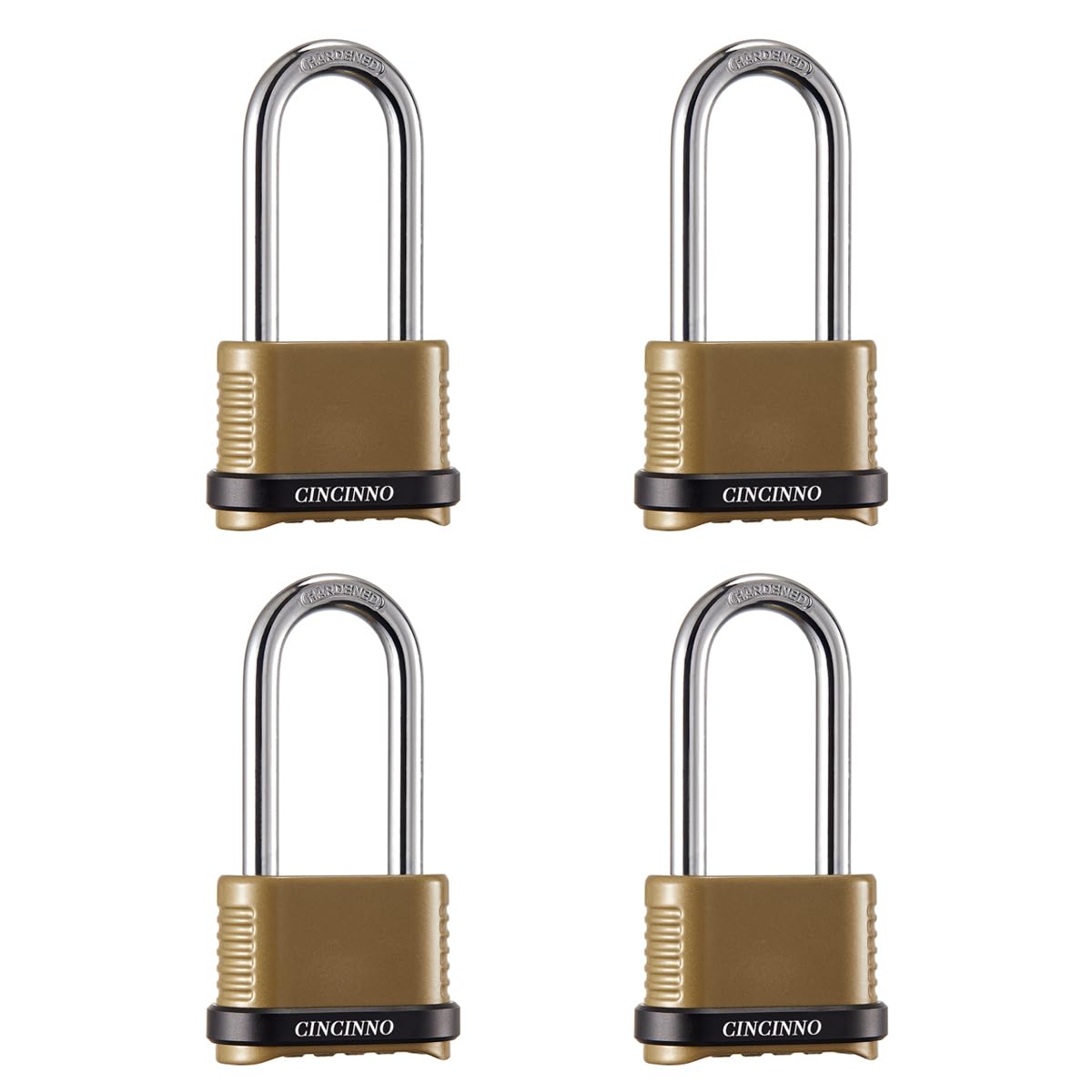 CINCINNO Heavy Duty Combination Lock, 4-Digit Combo Lock with Long Shackle,Weatherproof Combination Padlock for Outdoor Use,4 Pack