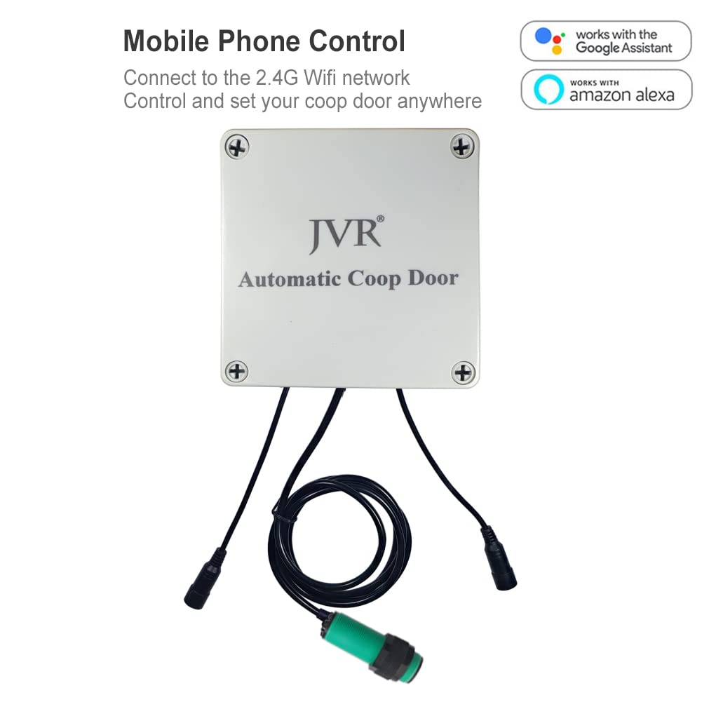 JVR Automatic Chicken Coop Smart Door Compatible with Alexa, Google Assistant, Home Assistant, Tuya - WiFi Electric Opener, Auto Sunrise/Sunset Dusk to Dawn Doors, Chicken Coop Accessories