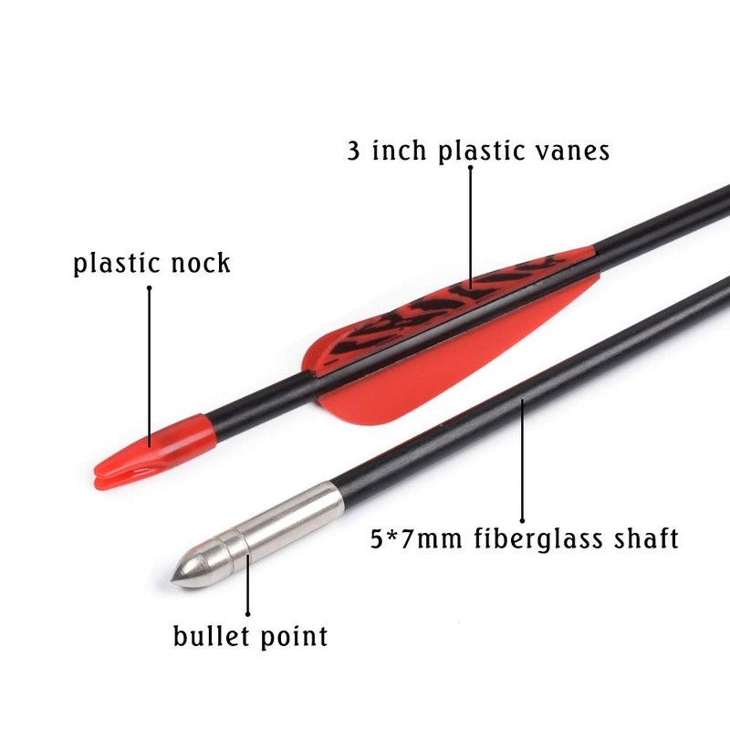 Fiberglass Arrows Archery 28 Inch Target Shooting Practice Safetyglass with Red Spots Vanes for Recurve Bows Suitable for Youth Woman Beginner 6 PCS