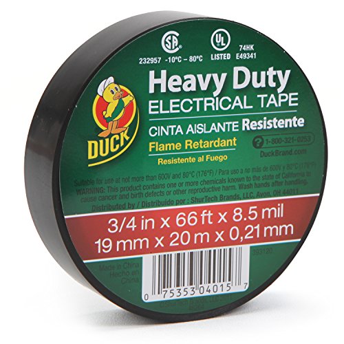 Duck Brand Heavy Duty Electrical Tape, 0.75-Inch x 66-Feet, Single Wrapped Roll, Black (393120)