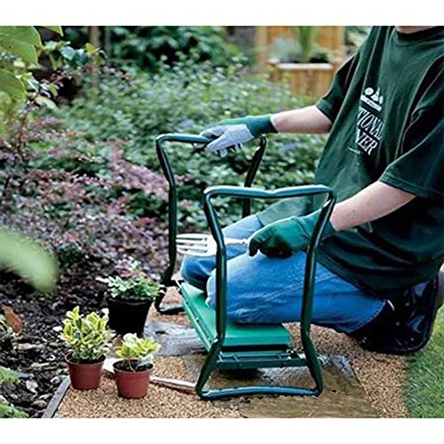 FIAMER Garden Kneeler Seat Folding Stool Work Seat Flower Planting Grass Belt Tool Bag Camping Outdoor Portable Garden Stool with 1 Bonus Tool Pouches (23.5"x19.3", Green)