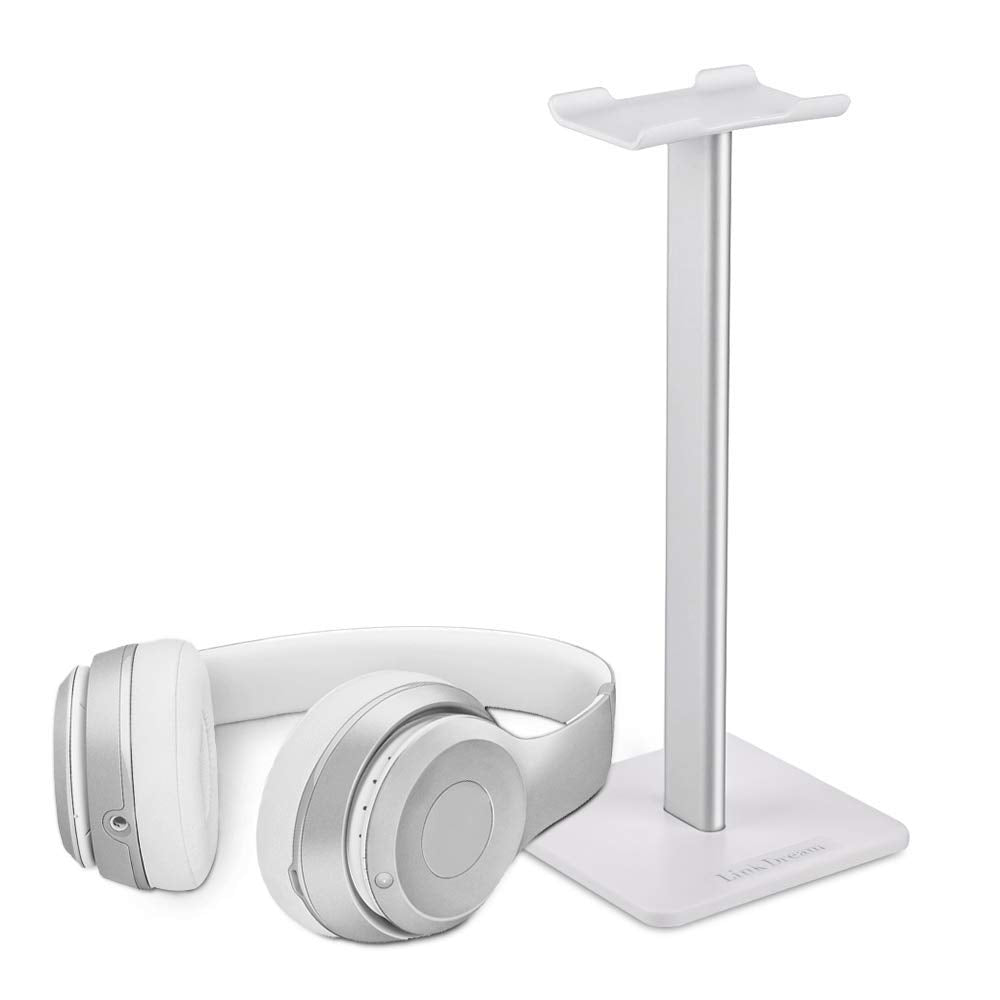 Headphone Stand Headset Holder Gaming Headset Holder with Aluminum Supporting Bar Flexible Headrest Anti-Slip Earphone Stand for All Headphones, White
