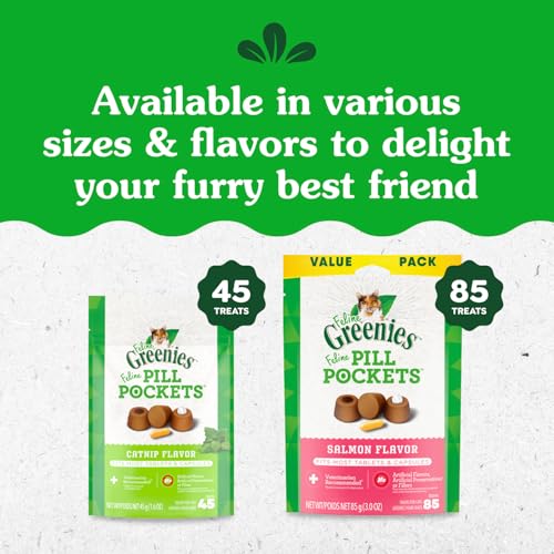 Greenies Feline Pill Pockets for Cats Natural Soft Cat Treats, Catnip Flavor, 1.6 oz. Pouch (45 Treats)