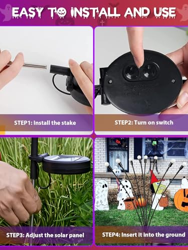 Albelt Halloween Decorations Outdoor, 6 Pack Solar Firefly Lights Outdoor, 48 LED Solar Halloween Lights, Waterproof Swaying Garden Light (Sway by Wind) for Outside Pathway Decor (Orange and Purple)