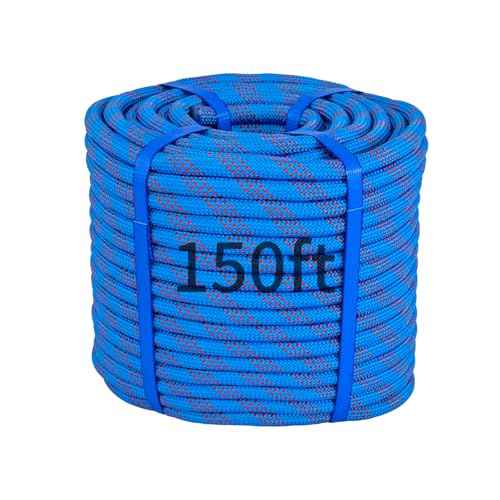 150Ft 1/2 Inch Heavy Duty Climbing Rope - for Tree Swing, Pulling, Outdoor & Gym Use (Blue)