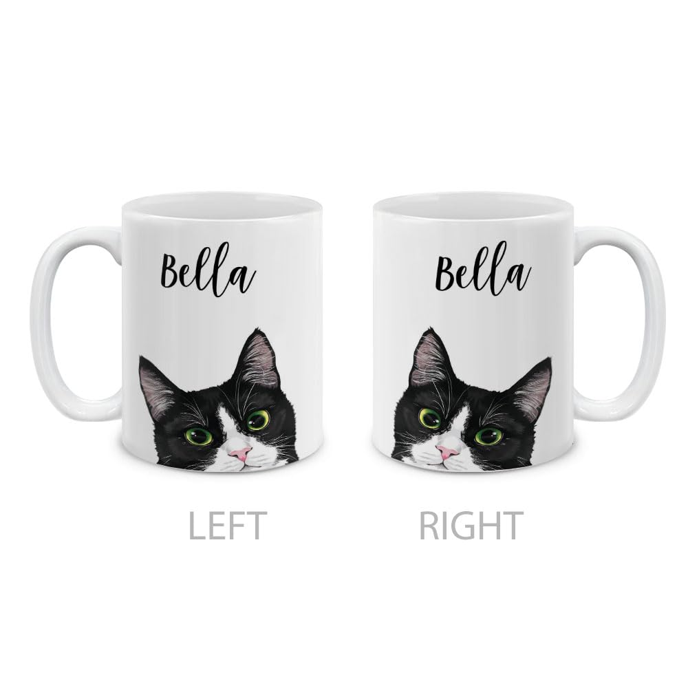 MUGBREW Personalized Coffee Mug with Your Name or Text, Customized Gifts For Christmas Birthday Anniversary, Ceramic 11 OZ Coffee Mug Tea Cup - Black White Tuxedo Cat
