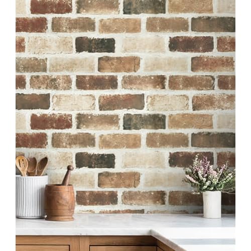 Timeet Brick Wallpaper Peel and Stick Wallpaper Faux Brick Wallpaper 3D Brick Wallpaper Brown Self Adhesive Removable Wallpaper for Wall Backsplash Seasonal Autumn Decor 17.5 "x 118.1"