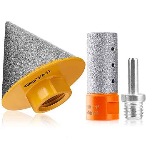 Diamond Beveling Chamfer Bits with 5/8-11" Thread Adapter, 1-7/8"(48mm) Chamfer Cone 25mm Diamond Finger Milling Bit, Diamond Countersink Drill Bit for Existing Holes Enlarging Shaping Trimming