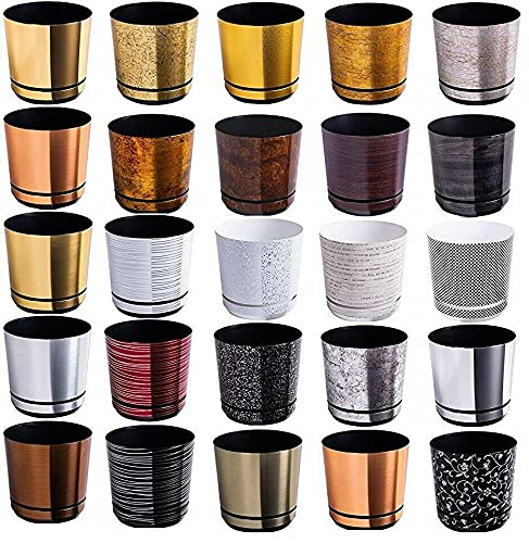 KORAD Wood Large Flower Indoor Plant Pot with Saucer Plastic Gloss Modern Decorative Planter with Drainage Holes, 6 Sizes, 25 colours (26 cm - 10.2 inch)