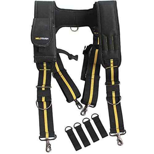 MELOTOUGH Suspenders Tool Belt Suspenders with Large Moveable Phone Holder, Pencil Holder, Adjustable Size Padded Suspenders¡¦
