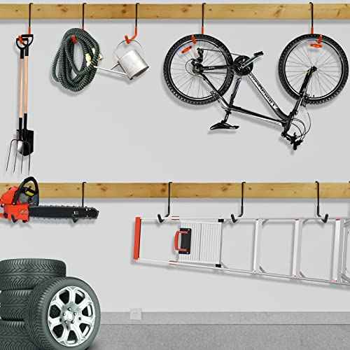 Rafter Hanger Large S Garage Hooks Bike Storage System Holder Organizer, with Non Slip Coating, for Organizing Hanging Basket, Ladders,Bicycle Wheel,Ropes and Bulk Items (12Pack, Black)