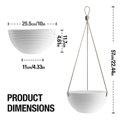 Asnext Line Pattern 10 Inch Hanging Planter for Indoor Outdoor Plants, 2 Pack Round Hanging Pots for Plants (White)