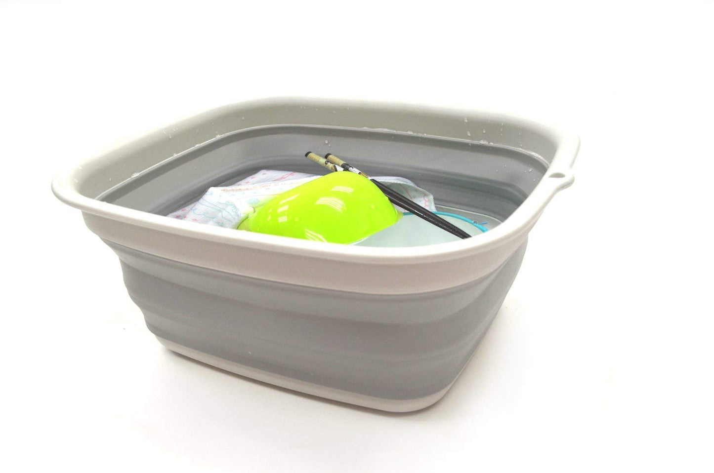 SAMMART 7.7L (2 Gallon) Collapsible Tub - Foldable Dish Tub - Portable Washing Basin - Space Saving Plastic Washtub (Grey, S)