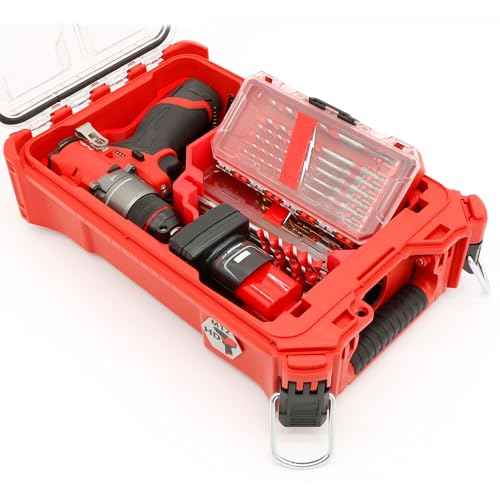 Compact Tool Organizer made for Milwaukee Packout compatible with M12 3404-20 Hammer Drill or 3453-20 Impact Driver or 2551-20 Surge Hydraulic Driver, Accessories and Batteries for Enhanced Protection